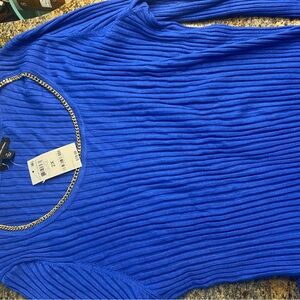 INC International Concepts Blue Ribbed Blouse